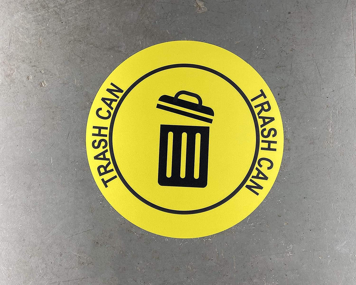 "Trash Can" Durable Laminated Vinyl Floor Sign- Sign by Graphical Warehouse- 5S Safety and Security Signage, Visual Communication Tool (18", Yellow/Black)
