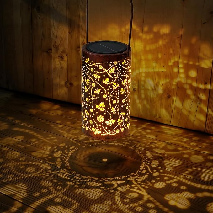 Homemory Bee Solar Lanterns Outdoor Waterproof, Birthday Gifts for Women Mom Grandma, LED Solar Lights Metal Decoration Outside for Yard, Patio, Backyard, Porch, Lawn
