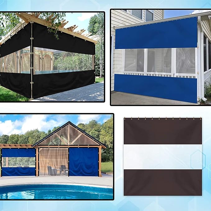 Covers & all Outdoor Clear Panel Curtain, 12 oz Vinyl Outdor Curtains for Patio, Waterproof & Weather Resistant Tarp with Brass Grommets for Pergola, Porch, Gazebos, Balcony (10’H x 13’W Feet, Coffee)