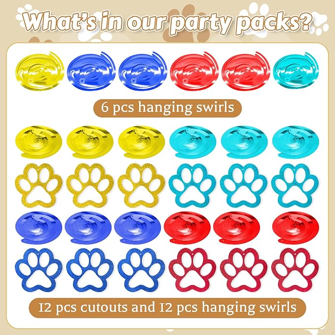 Dog Paw Hanging Swirl Decorations - 30Pcs Puppy Party Decorations Paw Prints Ceiling Streamers for Pet Dog Themed Birthday Party Favors Supplies Décor