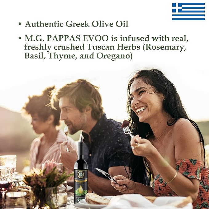 M.G. Pappas High Polyphenol Tuscan Herb Infused Olive Oil Extra Virgin - Over 500mg/kg - Unfiltered First Cold Pressed Greek Evoo - Award Winning