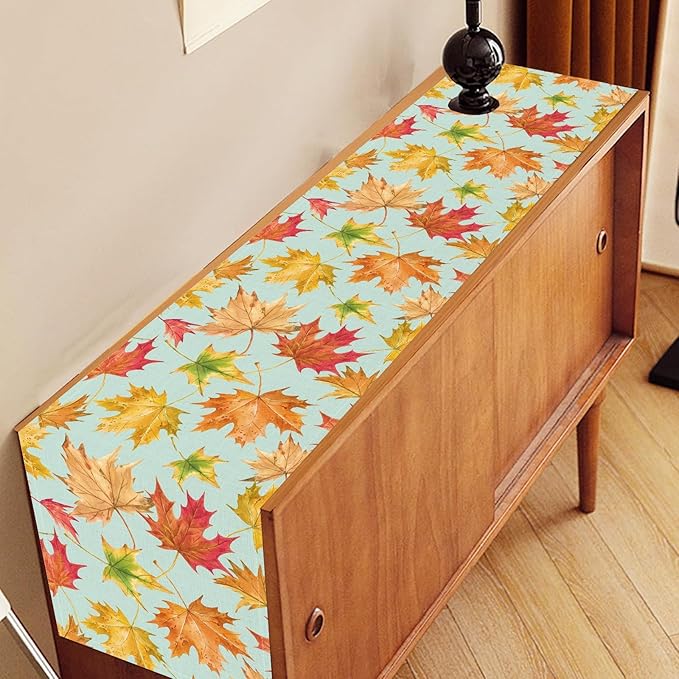 Fall Table Runner, Farmhouse Seasonal Autumn Maple Leaves Harvest Thanksgiving Country Coffee Table Center Decor for Home Kitchen Dining Patio Holiday Party Indoor Outdoor Decorations, 13"x36" Inch