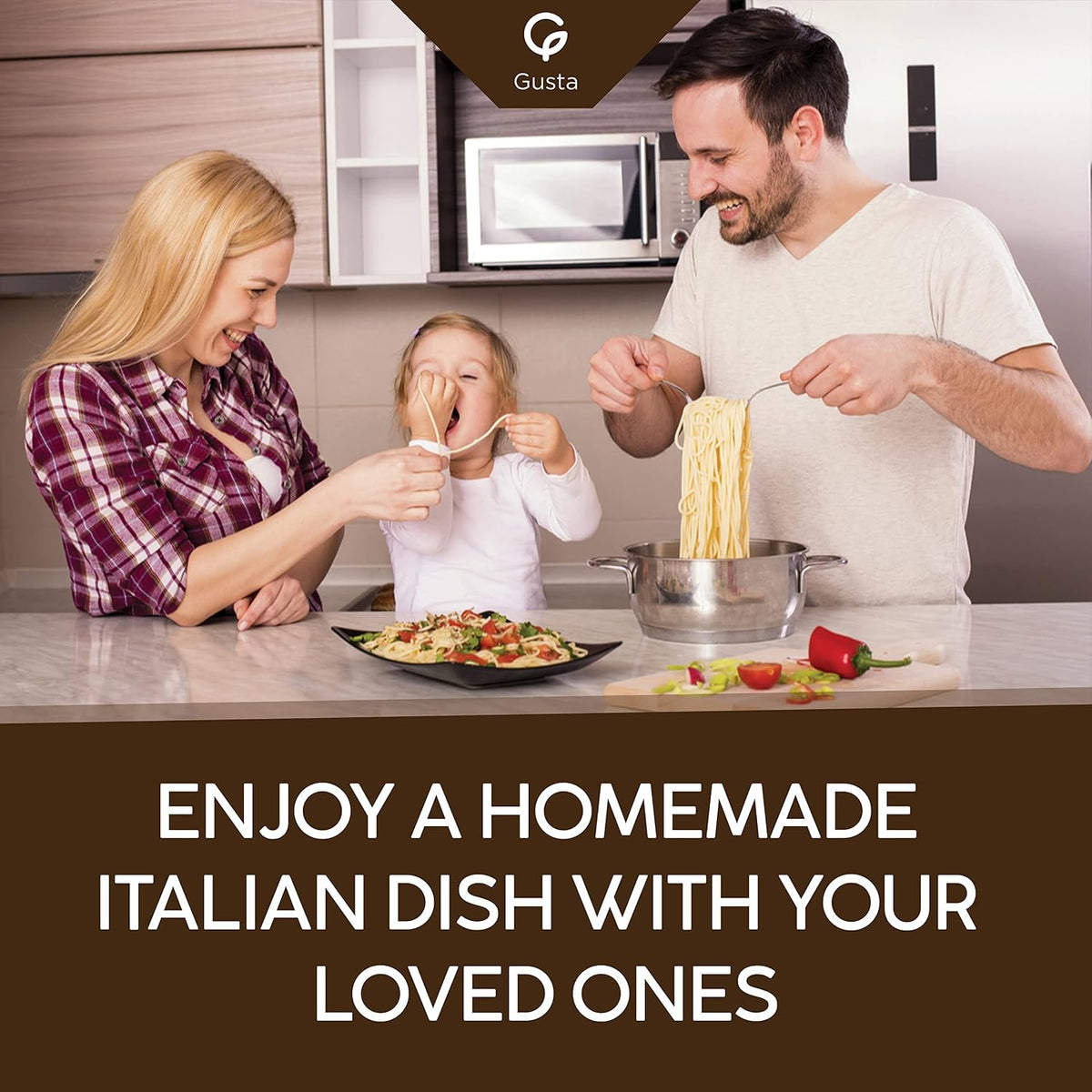 Gusta Spaghetti Noodles Pasta - Premium Italian Pasta from Italy - Durum Wheat Semolina Organic "Al Dente" Pasta - Non-GMO &amp; Gourmet Pasta - Family Owned Brand - 17.64oz / 500g (2 Pack)