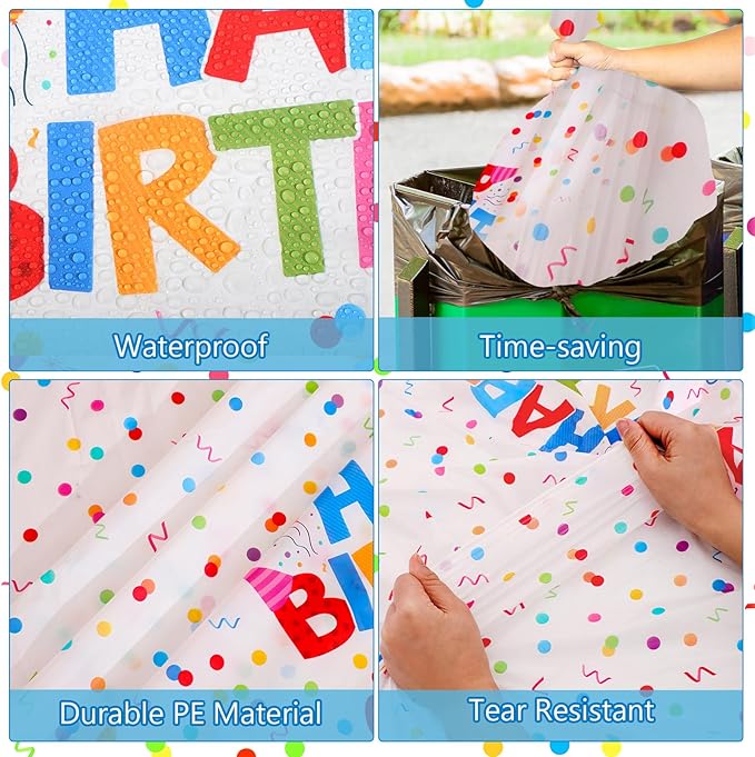 NatNarr 3 Pack Plastic Birthday Tablecloth, 54 x 108 Inch Disposable PE Happy Birthday Tablecloth Waterproof Rectangle Birthdays Party Table Cover for Birthdays Party Decorations