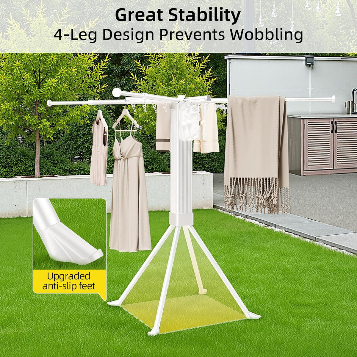 Biren Clothes Drying Rack Foldable Extending Laundry Rack with 16 Clips Collapsible Clothing Rack Space-Saving Clothing Racks for Hanging Clothes