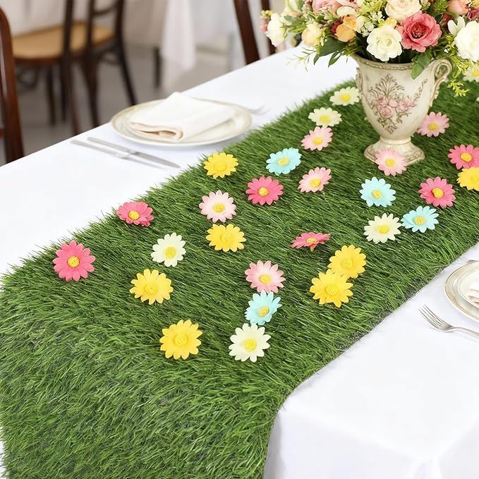 Breling 12 x 47 in Artificial Grass Table Runner Spring Easter Flower Party Decorations Grass Turf Faux Table Runner Decorations for Golf Themed Party, Wedding, Baby Shower, Indoor Outdoor Decor