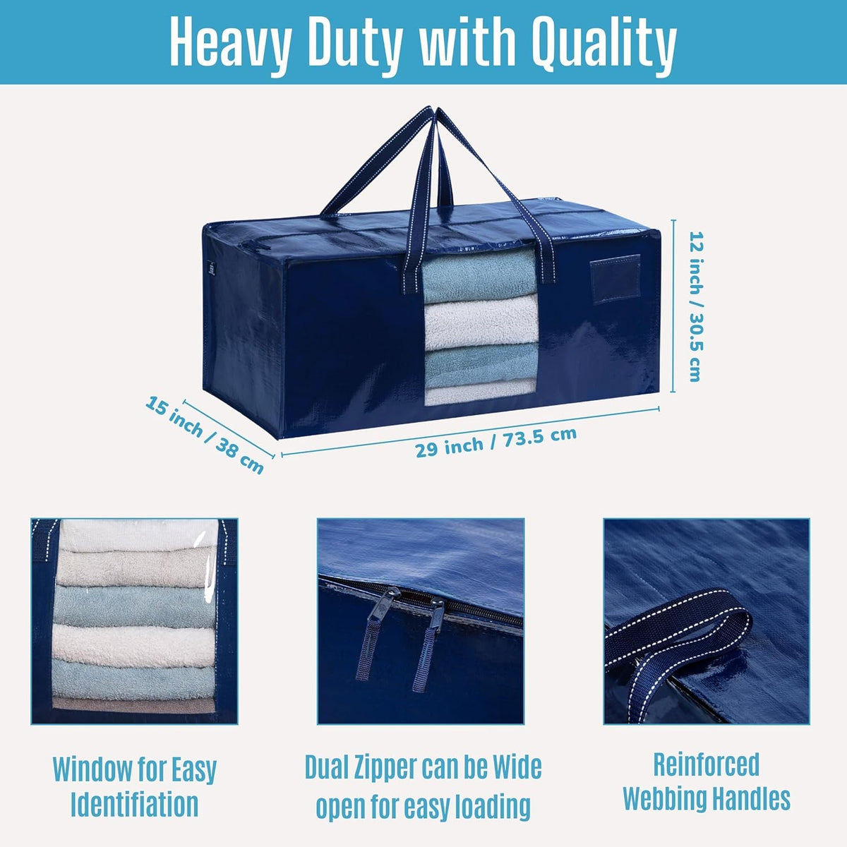 VENO 6 Pack Moving Bags Extra Large Storage Bags for College Move-In, Heavy-Duty Storage Totes, Packing Boxes, and Wardrobe Moving Supplies - Durable Laundry Bags for Clothes (Blue w/Window, 6 Pack)