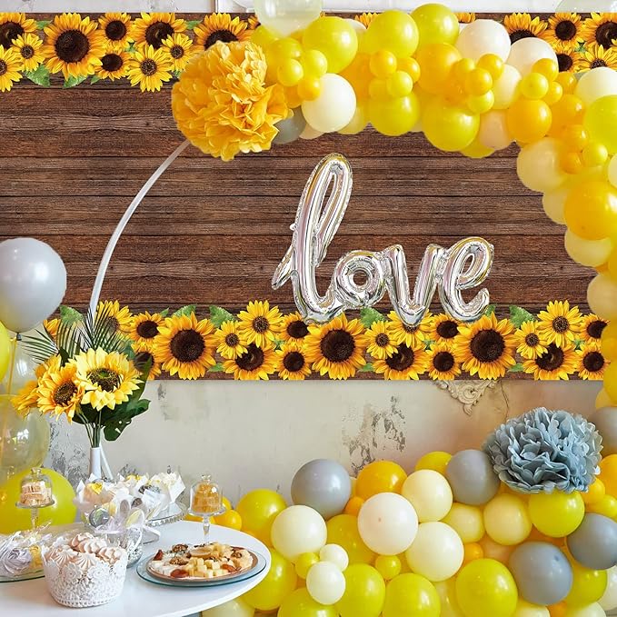 Tegeme 3 Pcs Sunflower Wood Grain Plastic Rustic Tablecloth Vintage Rectangle Table Covers Countryside Outdoor Tablecloth for Dining Table Kitchen Party Banquet, 54 x 108 Inch