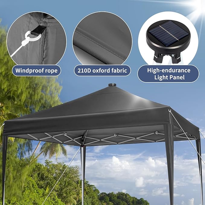 Outvita 10x10ft Ez Pop Up Canopy, Portable Instant Canopy Tent with 4 SideWalls & Meteor LED Lights for Outdoor Events, Party, Wedding, Birthday,Graduation