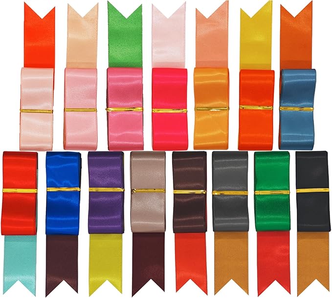 Double Faced Satin Ribbon, 1-1/2 Inch 30 Yards Two Tone Ribbon for Gift Wrapping, Flower Bouquet, Bow, Hair, Wedding, DIY Crafts, Christmas, Holiday Party Decorations, 15 Color Sets with 2 Yards Each