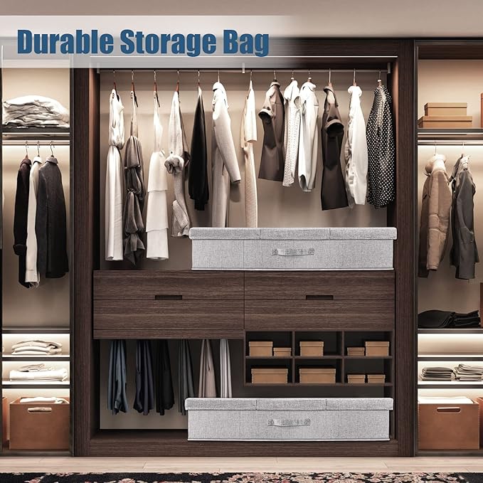 Supowin Underbed Storage Containers Bin with Lids, Large Under Bed Storage Organizer Box with Handle, Foldable Under the Storage Bags for Organizing Clothes, Shoes, Blankets, Pillows