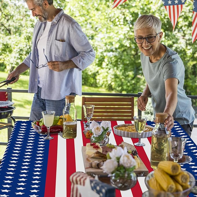 3Pcs 4th of July Tablecloths, 108" X 54" 250th Anniversary Patriotic Plastic Tablecloth, Rectangle 4th of July Table Cloth Red White Blue Tablecover, USA Party Supplies Independence Day Decorations