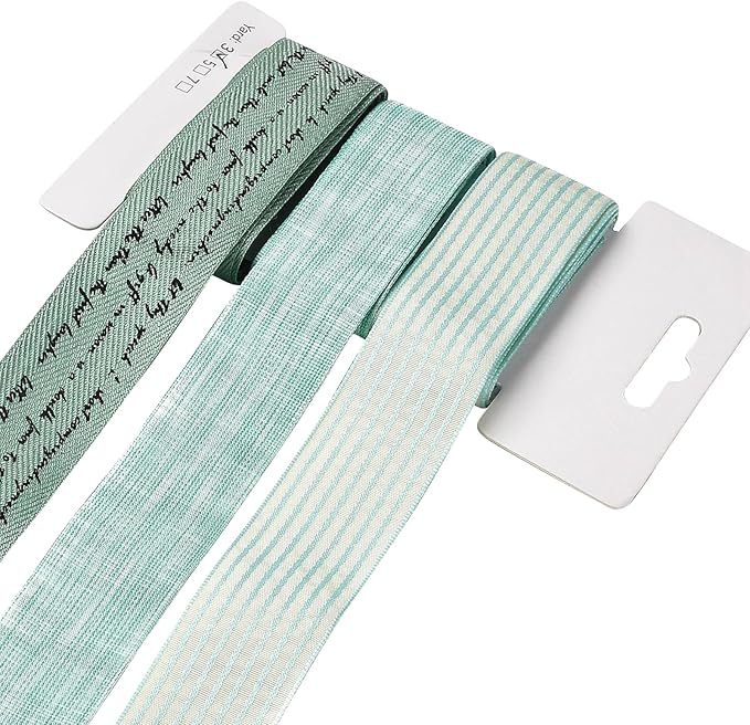 BEEFLYING 3 Styles 9 Yard Green Wire Edged Ribbons Wrapping Deco 25~28mm×2.7m Stripe Ribbons Satin Ribbons for Wedding Party Decoration Hair Bows Flower Designs Sewing and Craft