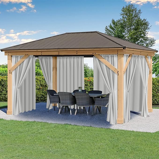 HolidayIdeas Outdoor Patio Curtains Waterproof with Rod Pocket 6 Panels 54x84 Inch- Protect Privacy & Weatherproof Balcony Outdoor Curtains for Apartments,Porch, Gazebo, Pergola, Silver Grey