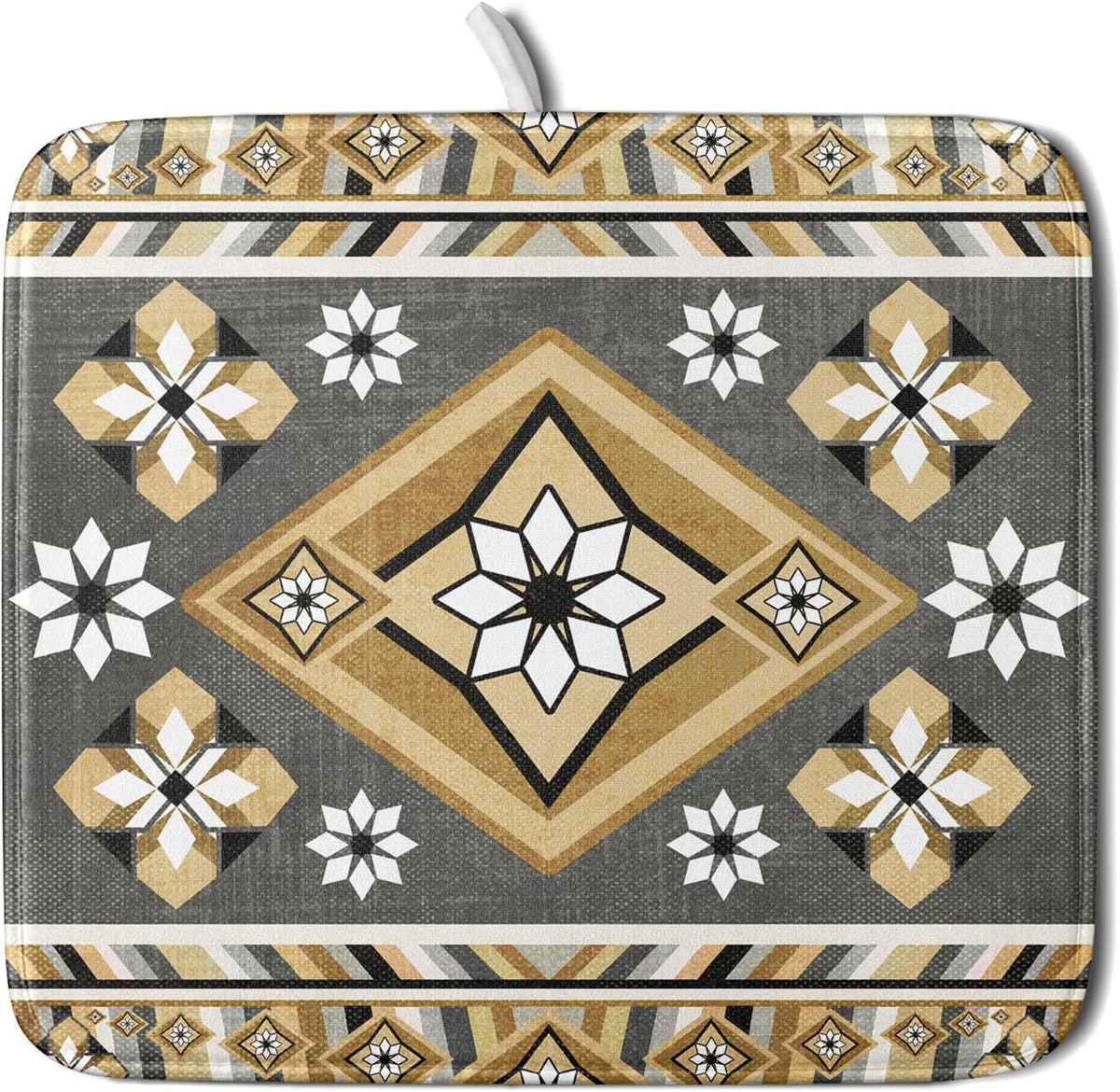 Boho Yellow Gray Aztec Dish Drying Mat for Kitchen Counter,Native American Tribal Aztec Ethnic Boho Style Drying Mat 16 x 18 Inch Microfiber Dish