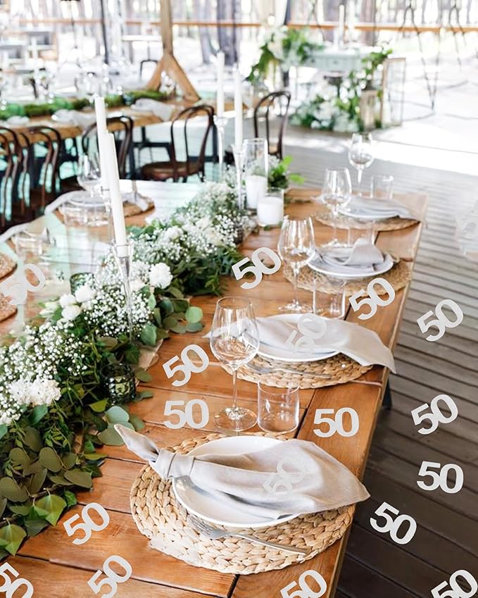 50th Happy Birthday Confetti Decorations - 50th Wedding Anniversary Party Table Decorations, Silver Glitter Number 50 Party Supplies