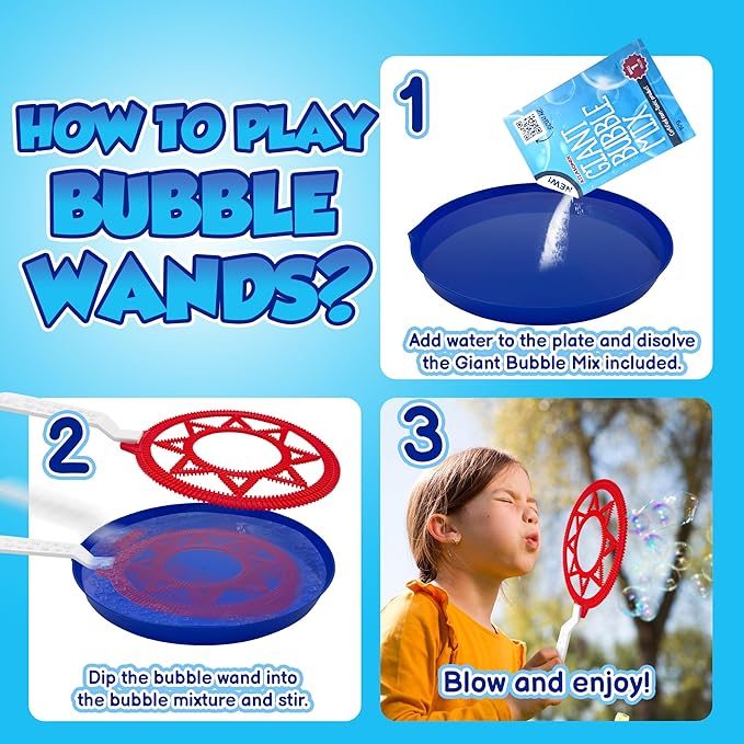 Bubble Wands for Kids | Giant Bubble Wand | Bubbles for Kids | 19,11 Large Bubbles Rings Blowing Set for Big Bubbles Includes 3 Original Mix Kit