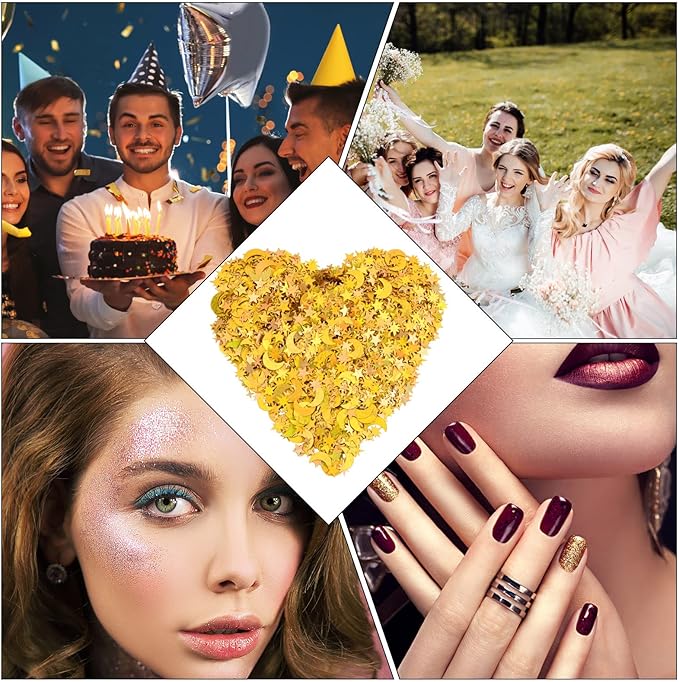 4000Pcs Star and Moon Confetti, 30g Table Confetti, 4-10mm Iridescent Metallic Glitter Foil Confetti, Twinkle Little Stars Moon Sequin for Birthday Party Wedding Festival DIY Crafts (Gold)
