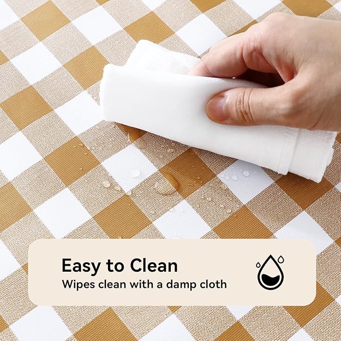 Romanstile Square Vinyl Tablecloth, 100% Waterproof Buffalo Gingham Plastic Table Cloth, Heavy Duty Wipeable Checkered Table Covers for Outdoor, Camping, Picnic, Patio - 54 x 54, Coffee and White