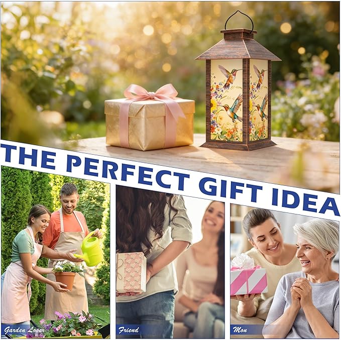 Hummingbird Solar Lanterns Outdoor Waterproof, Decorative Solar Lantern with Flickering LED Candle, 13 Inch Hanging Garden Lanterns for Patio Porch Yard Decor, Gifts for Women Mom Grandma, 1 Pack