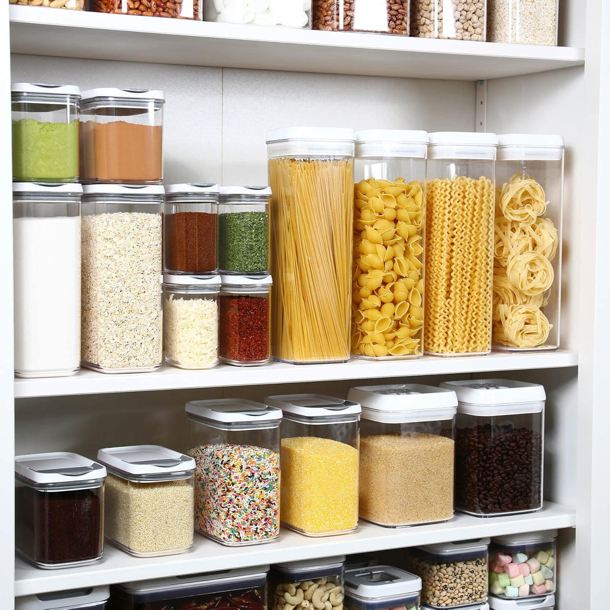 Felli Flip Tite Tall Storage Container with Lid 4" Air Tight Easy Open Ring Top, Clear Acrylic Skinny Canister Jar for Spaghetti Lasagna Fettuccine