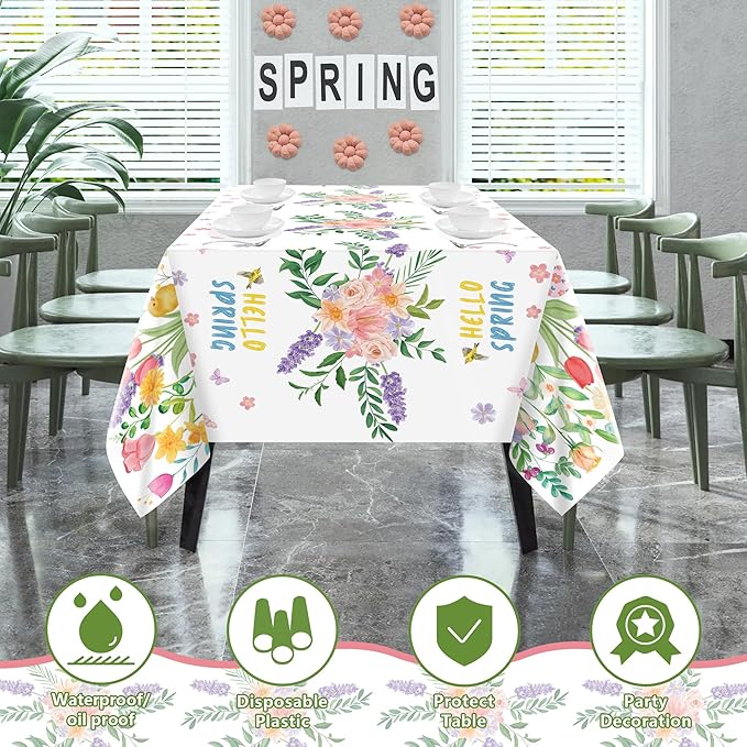 OHOME 2 Pack Spring Decorations - Spring Decorations for Home - Disposable Plastic Spring Tablecloth | Floral Tablecloth for Mothers Day Wildflower Butterfly Birthday Garden Party Decorations