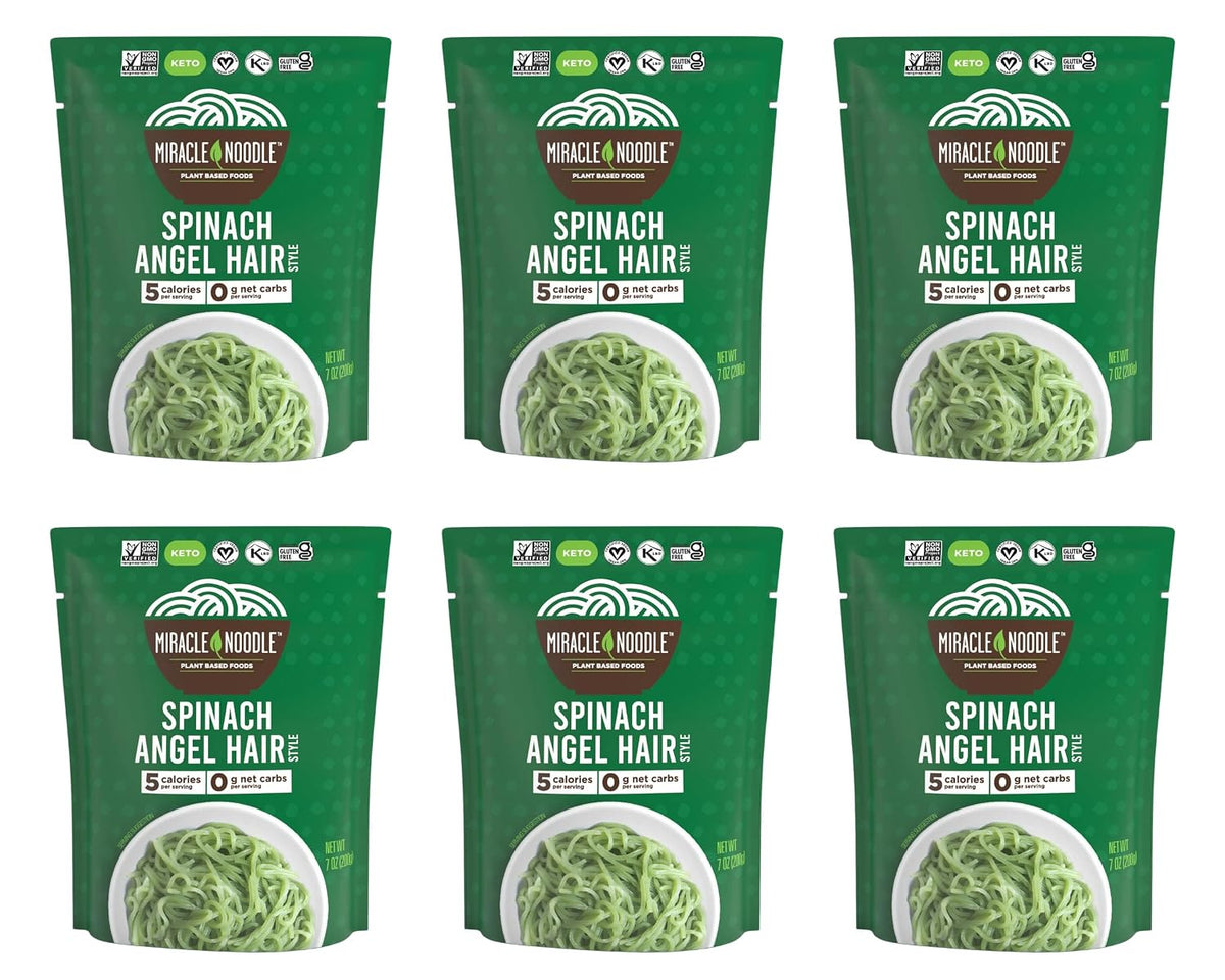 Miracle Noodle Ready to Eat Spinach Angel Hair Pasta, 7 Oz (Pack of 6)