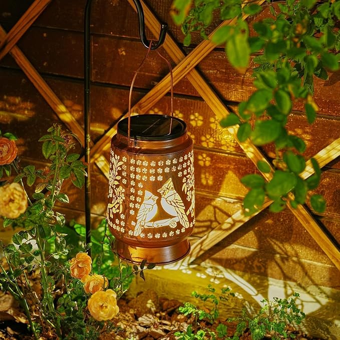 Cardinal Mothers Day Gifts Solar Lanterns Outdoor Waterproof, Metal Large Solar Lantern Light with Upgraded 2000mAH Battery, Birthday Gifts for Women Mom Grandma, Garden Decor for Patio Yard Lawn