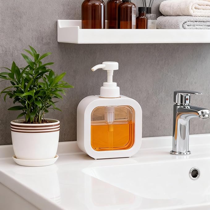 10oz Soap Dispenser, Plastic Hand Soap Dispenser for Bathroom & Kitchen, Waterproof White Clear Soap Pump Bottle, BPA Free Leak Proof Refillable Lotion Dispenser