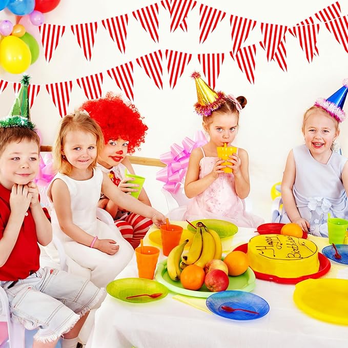 6 Pack Carnival Circus Party Decorations Red White Striped Pennant Banner 9.12ft String Circus Carnival Triange Pennant Bunting Flags for Birthday Carnival Party Supplies for Kids Adults