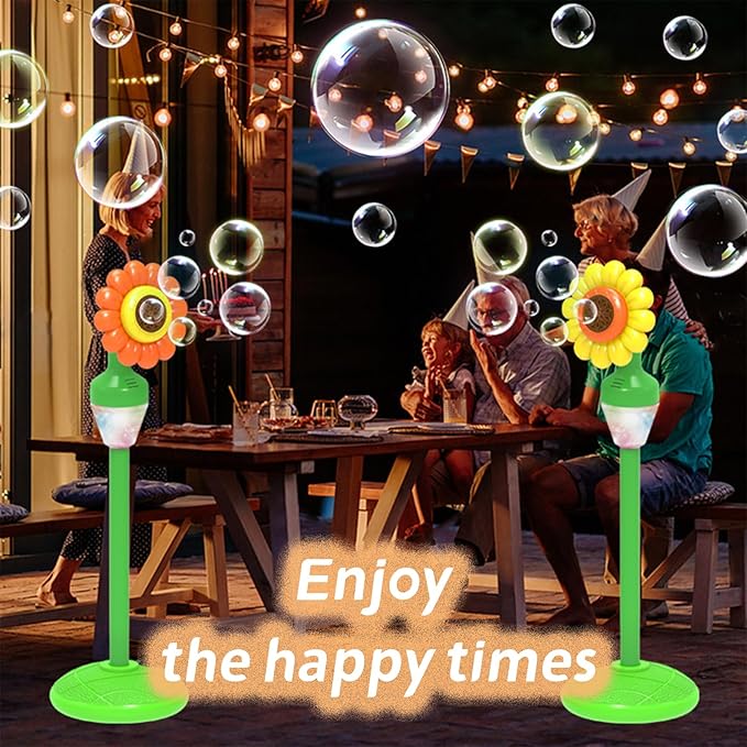 Bubble Machine for Kids - Bubble Maker with Lights and Music Automatic Bubble Stand Machine for Parties Birthday Wedding Toddlers Kid Summer Outdoor Toys (Yellow Flower)