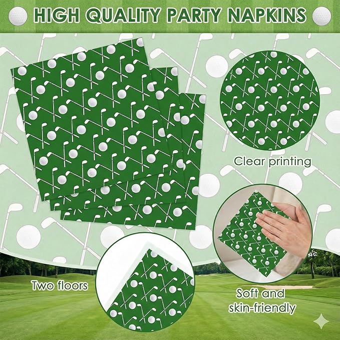 96 Pcs Golf Party Decorations Tableware Set Let's Partee Time Disposable Dessert Plates Napkins Forks for Table Supplies Favors for Birthday Party Serve 24 Guests