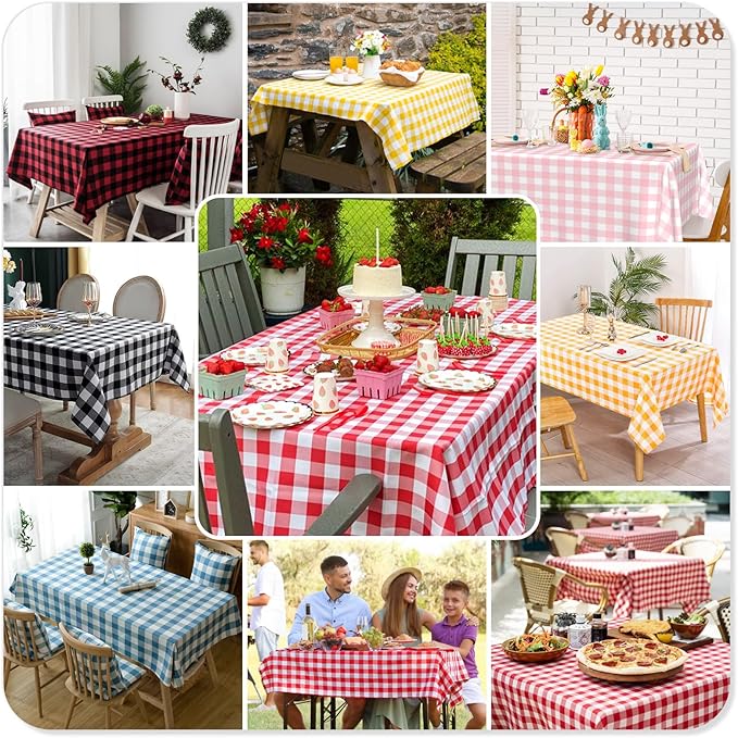 Mulbozy 4 Pcs Light Blue Checkered Tablecloth 54 ×108 Inches Rectangle Blue Gingham Tablecloth Disposable Plastic Waterproof Table Cover for Outdoor Picnic, Kitchen, Holiday Birthday Party