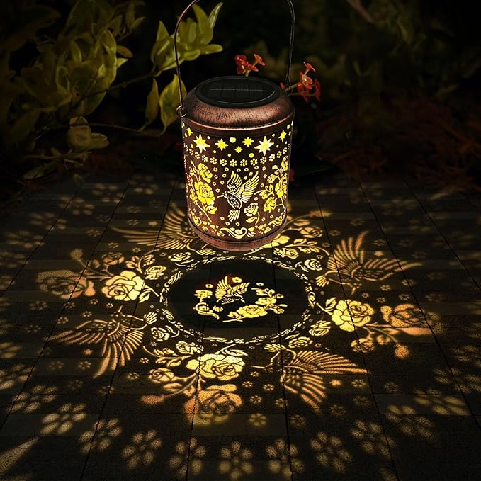2 Pack Solar Garden Decor Metal Lantern Hummingbird Table Lamp Bronze Outdoor Dercoration Great Gift for Women Mon Grandma Hanging Lights for Patio Courtyard Garden