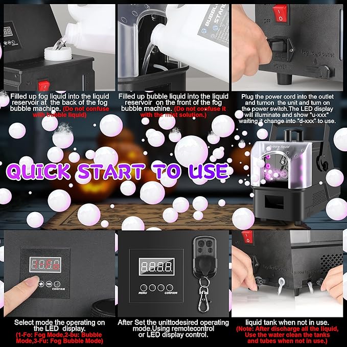 Fog Bubble Machine,900W 3IN1 Smoke Bubble Machine Maker with 6 Dynamic RGB LED Lighting Effect Remote&LED Display Control for Halloween Indoor&Outdoor Parties Birthday Wedding Show Stage