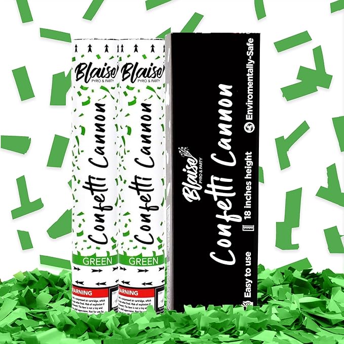 Blaise Pyro & Party Green Confetti Poppers - Easy to Use Paper Confetti Poppers for Weddings, Birthdays, Anniversaries, & More - 2 Pack, 12 Inch
