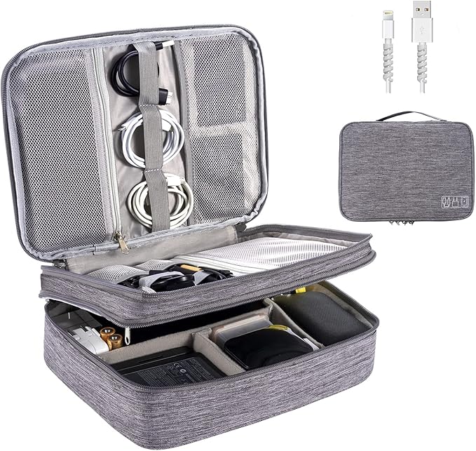 OrgaWise Electronics Organizer, Electronic Accessories Bag Travel Cable Organizer Three-Layer for iPad Mini, Kindle, Hard Drives, Cables, Chargers