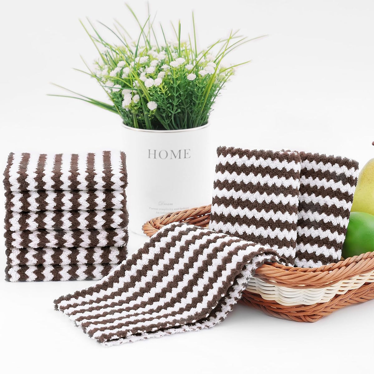 Homaxy 18 Pack Coral Velvet Dish Cloths, 10 x 10 inches, Brown