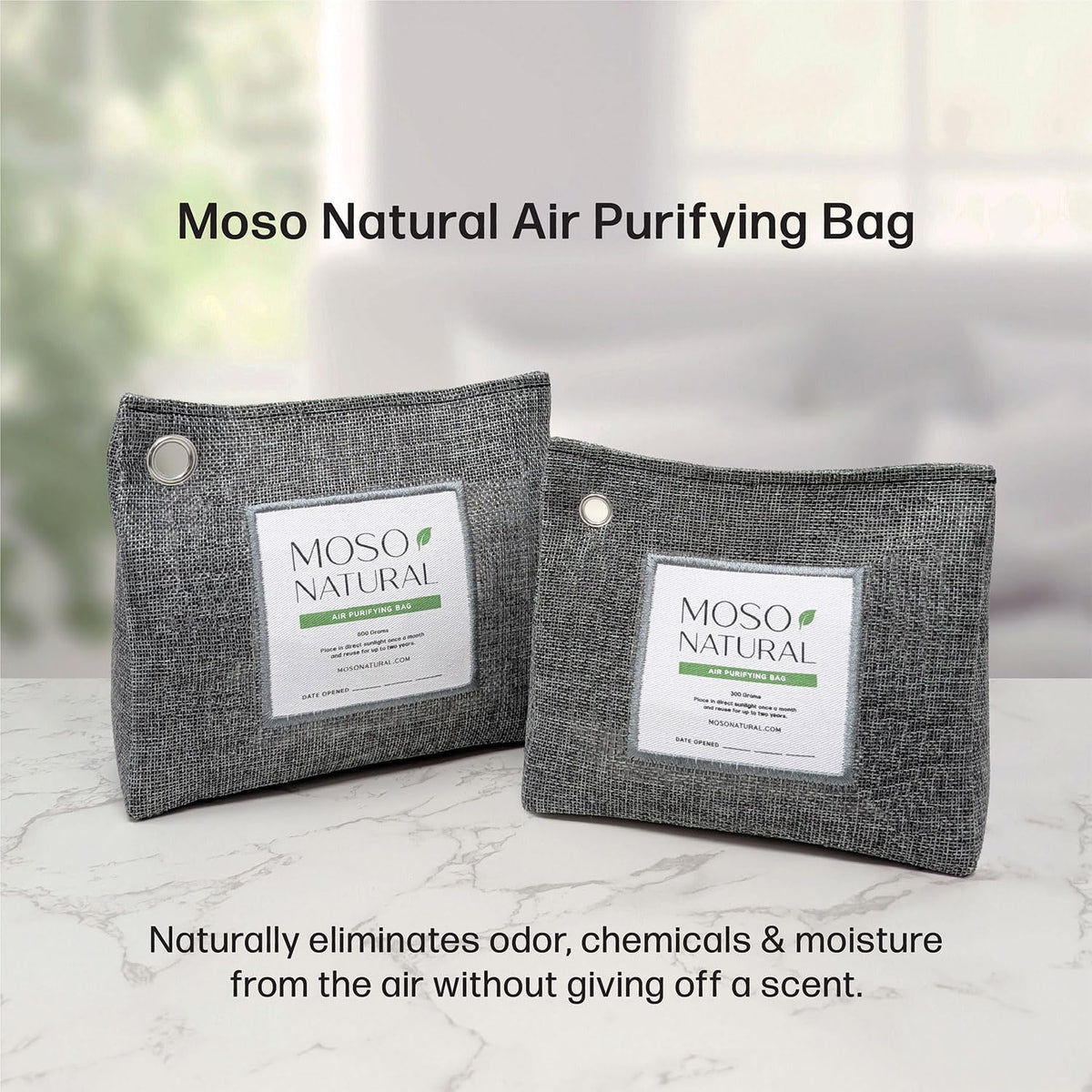 Moso Natural Air Purifying Bag 600g (3 Pack) Premium Bamboo Charcoal Odor Absorber | Pet Odor Eliminator for Home | Room Deodorizer for Large Spaces, Bedroom, Kitchen, Basement | Charcoal Bags