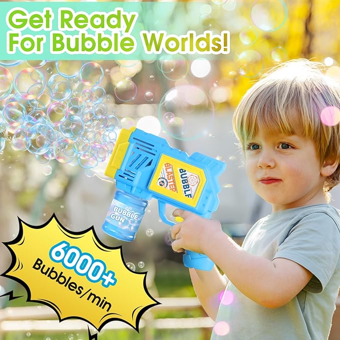 2 Pack Bubble Gun for Kids: Bubble Guns for Kids 4-8| Bubble Machine Gun for Toddlers| Easter Basket Stuffers| Bubble Blaster with Refill Solution| Gifts for Wedding Easter Party Favor
