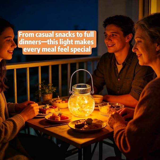 Cooo 6 Pack Crackle Glass Solar Lantern with 30 LED Firefly Lights– Waterproof Outdoor Hanging Lamp 215% Larger Solar Panel, Anti-Rust Lids Decorative Lighting for Garden Patio Table