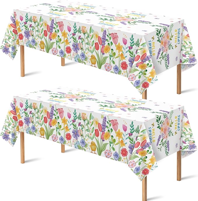 OHOME 2 Pack Spring Decorations - Spring Decorations for Home - Disposable Plastic Spring Tablecloth | Floral Tablecloth for Mothers Day Wildflower Butterfly Birthday Garden Party Decorations