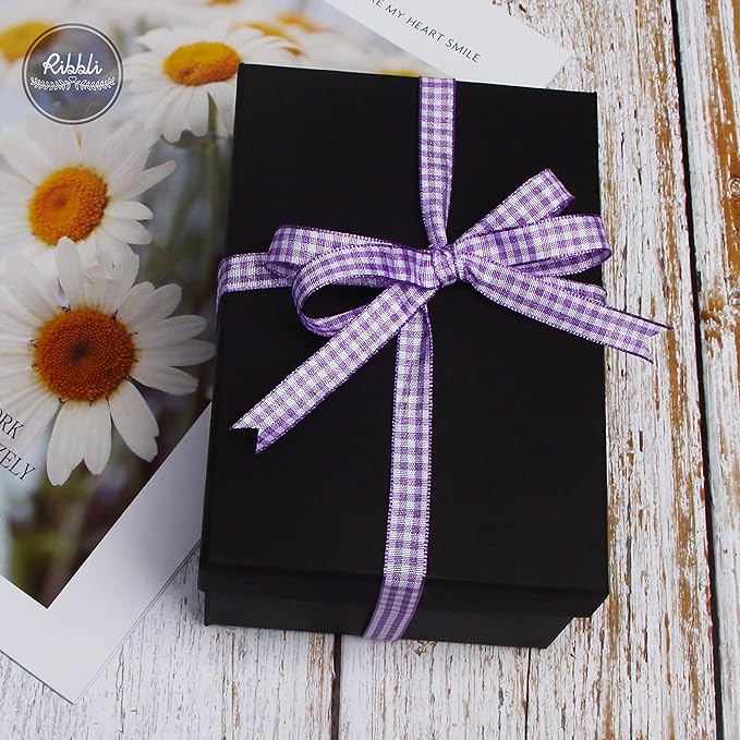 Ribbli Purple and White Gingham Ribbon,100% Polyester Woven Edge,3/8 Inch x 10 Yard,Plaid Ribbon Use for Gift Wrapping,Party Decoration