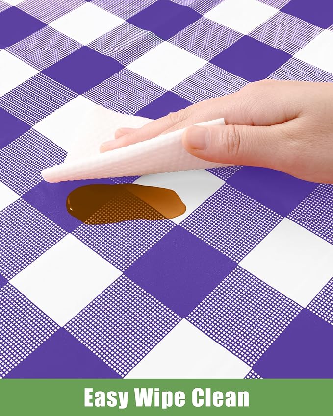 Smiry 20 Packs Gingham Disposable Table Cloth, 54 x 108 Inch Waterproof Plastic Tablecloth, Rectangle Purple and White Checkered Table Covers for Picnic, Birthday, Party