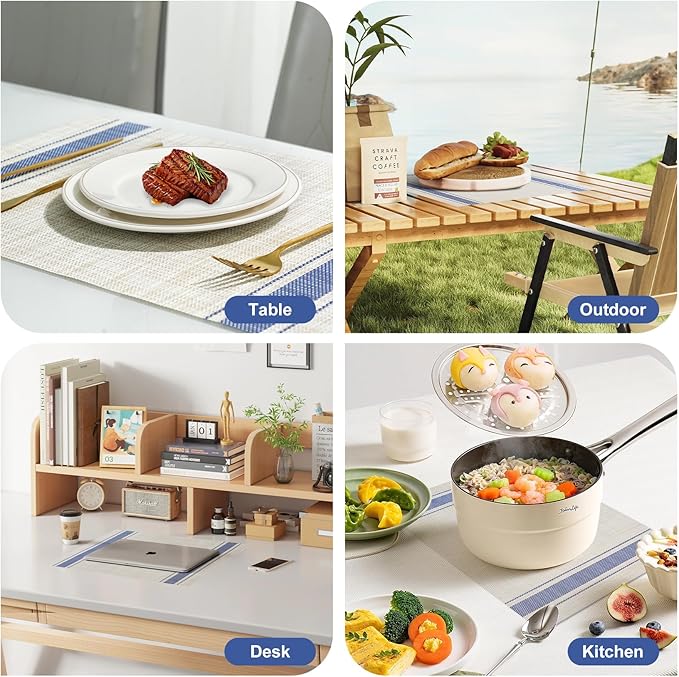 Placemats Set of 6，Non-Slip PVC Weave Table Mats Easy to Clean，Heat Resistant Place Mats for Kitchen Dining Table Decoration Indoor Outdoor，Khaki Blue