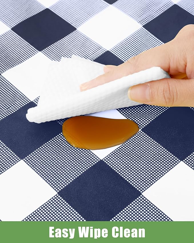 Smiry 12 Packs Gingham Disposable Table Cloth, 54 x 108 Inch Waterproof Plastic Tablecloth, Rectangle Navy and White Checkered Table Covers for Picnic, Birthday, Party