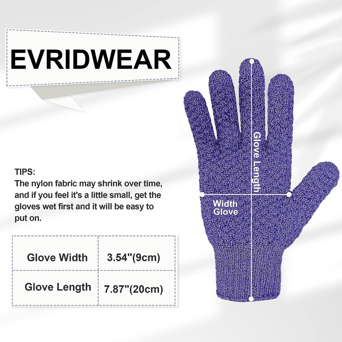 Evridwear Exfoliating Gloves for Shower, 100% Nylon Thick Soft Medium Heavy Bathing Gloves Dead Skin Remover Body Scrubber Smooth Skin with Hang Loop, Purple