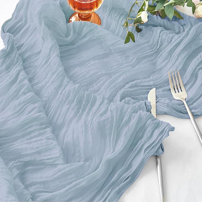IVAPUPU 4 Pcs Cheesecloth Table Runner - 10ft Dusty Blue Spring Boho Gauze Cheese Cloth Table Runners for Baby Shower Decoration Wedding Party Garden Farmhouse