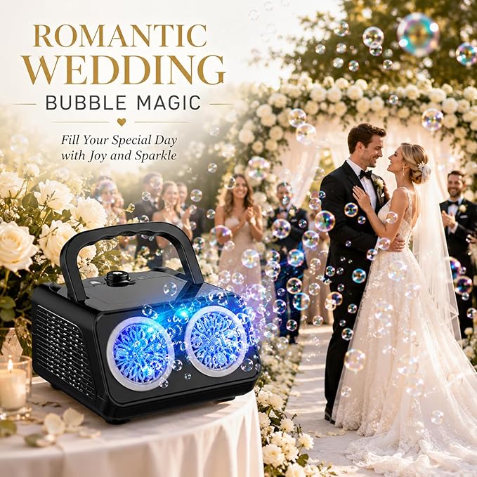 Bubble Machine with Dual Fans, 20,000+ Bubbles Per Minute, USB-C or AA Battery Powered,Leak-Proof Sealed Bottle,Portable Bubble Maker for Birthday Party Pool Wedding Outdoor