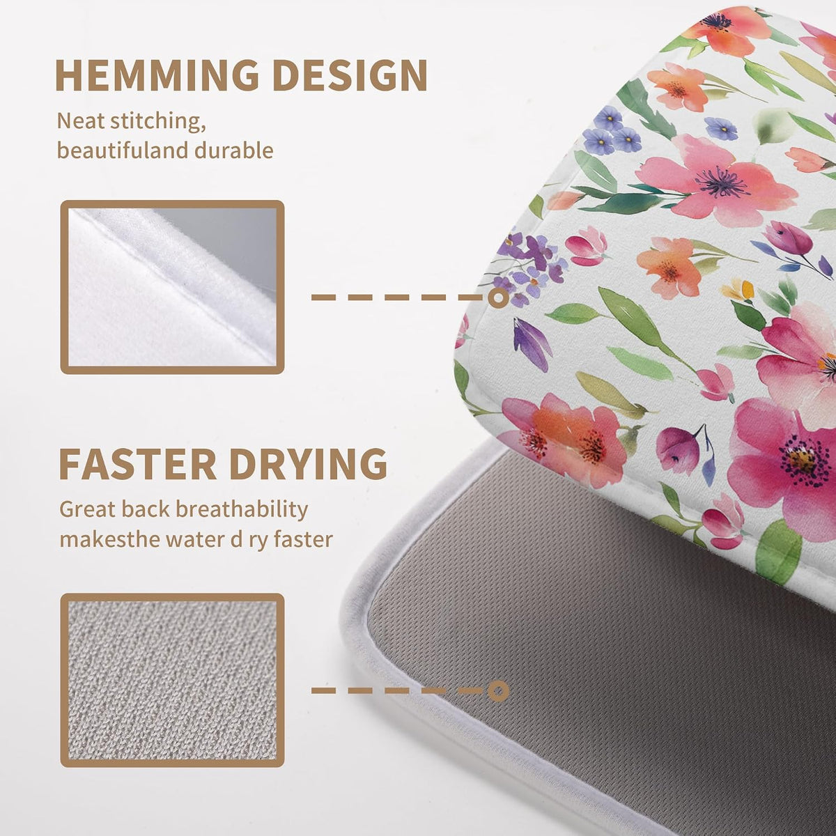 Spring Floral Dish Drying Mat Flowers Summer Kitchen Mat Dish Drying Pad Absorbent Dish Dryer Mat for Kitchen Countertops Microfiber Dishes Drainer Pad Dish Drying Rack Mat (18x24 in)